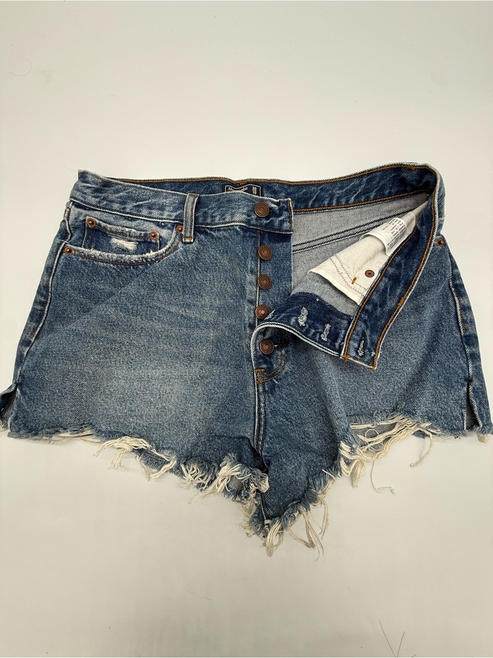 Abercrombie & Fitch Distressed Button-Fly Denim Shorts - Blue